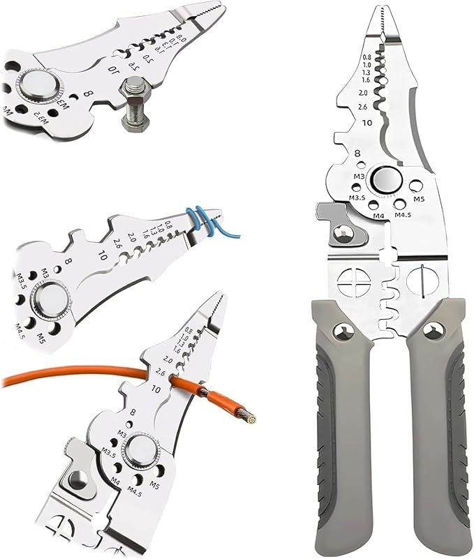 Multifunction Stainless Steel Wire Stripper & Crimping Tool | All-in-One Cutter, Crimper, Cable Stripper | Professional Wiring Tool