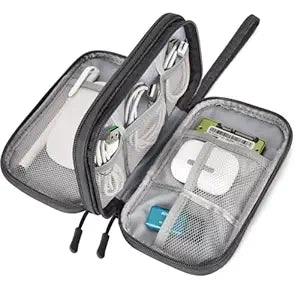 Portable Storage Organizer Bag | Grey | For USB Cables, Earphones, Power Banks, Chargers