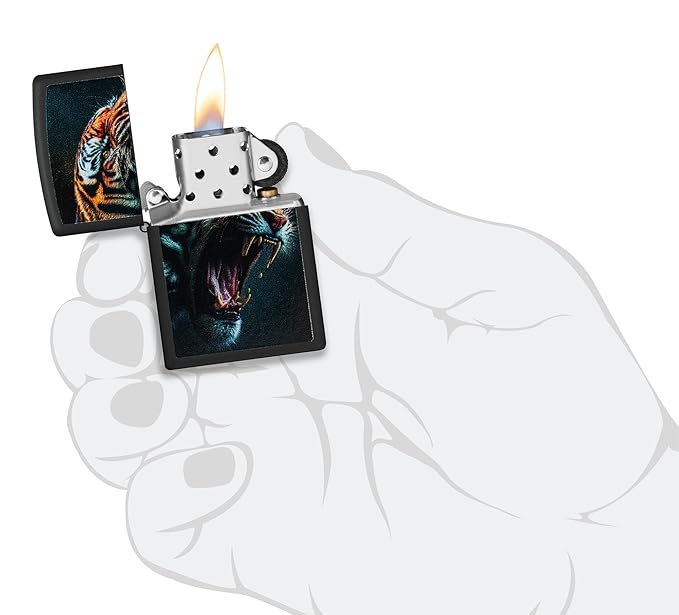 Tiger Roar Design Black Matte Windproof Pocket Lighter – Refillable
