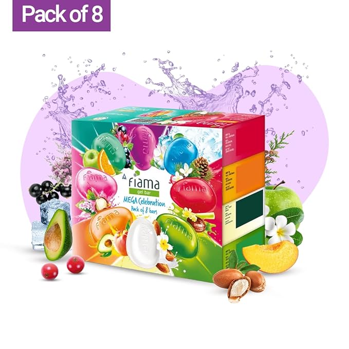 Fiama Gel Bathing Bar Mega Celebration Pack – 8 Unique Gel Bars (125g Each, Total 1000g)