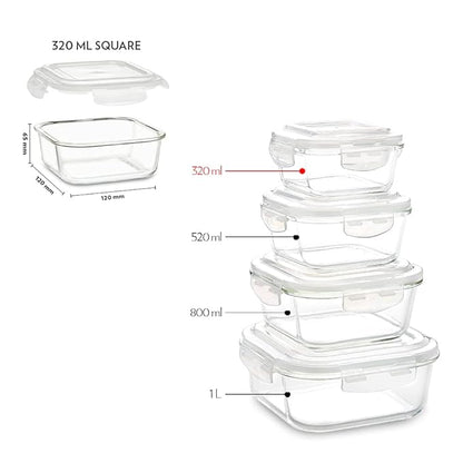 Square Glass Food Storage Containers – 2 Pc (320ml Each)
