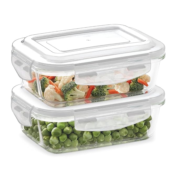 Glass Kitchen Storage Containers – Rectangular, Set of 2 (640ml Each)