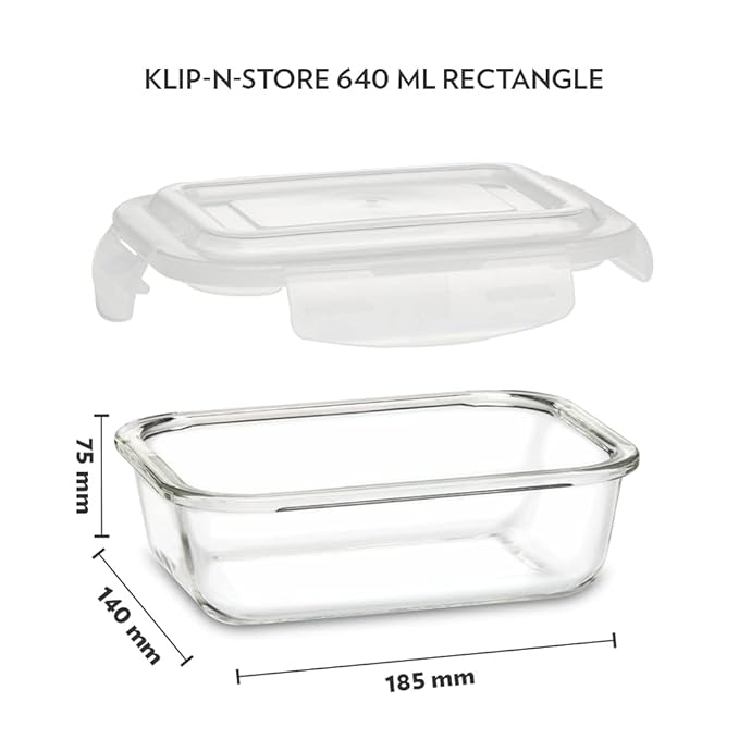 Glass Kitchen Storage Containers – Rectangular, Set of 2 (640ml Each)