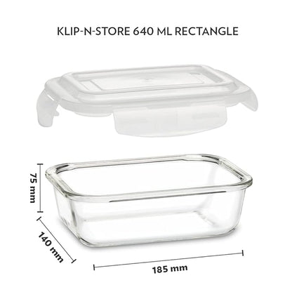 Glass Kitchen Storage Containers – Rectangular, Set of 2 (640ml Each)