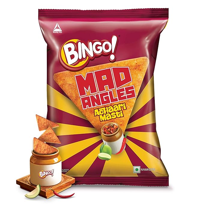 Bingo! Mad Angles Achaari Masti – Mango Pickle Flavour Crunchy Triangle Chips, 66g/60g