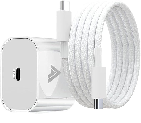 0W Fast Charger Adapter with 1m Nylon Braided USB-C to Type-C Cable – Compatible with iPhone 15/16 Series &amp; Other Type-C Devices