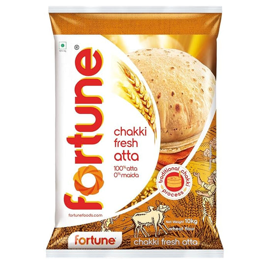 Fortune Chakki Fresh Atta – 10kg (100% Whole Wheat, 0% Maida)