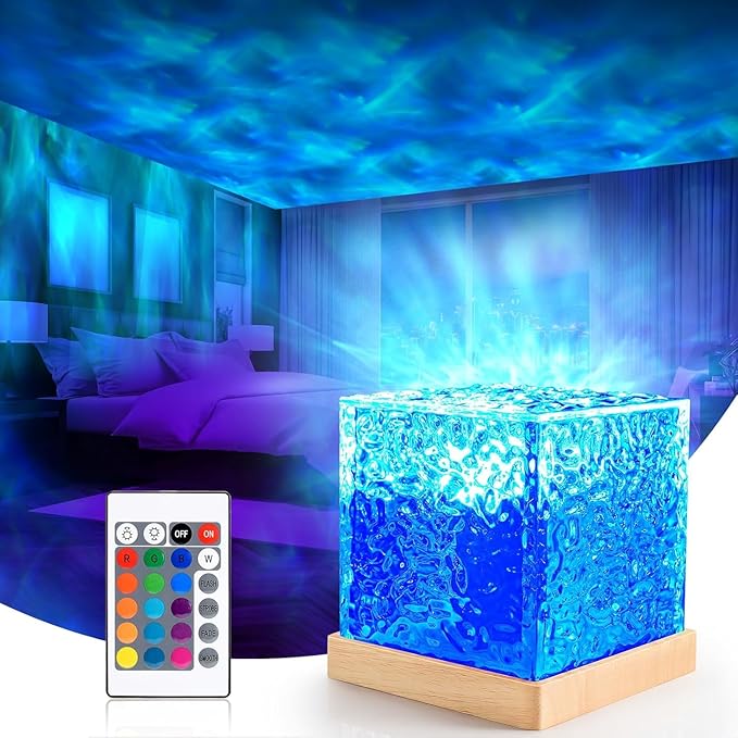 Wave Effect LED Night Light – 16 Colors, Rotating Projection