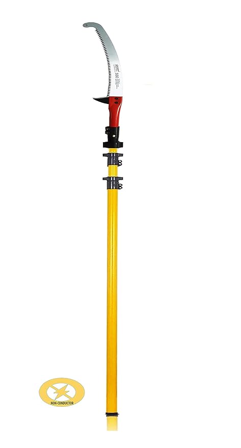 Multipurpose Shock-Proof Fiberglass Extendable Telescopic Pole with Pruning Saw (Yellow) | 8 to 24 ft | Hand-Powered