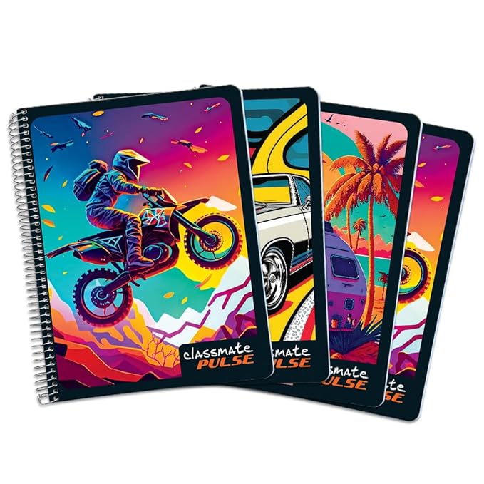 Classmate Pulse Single Subject Spiral Notebook – Pack of 4 (Unruled, 200 Pages, 24cm x 18cm)