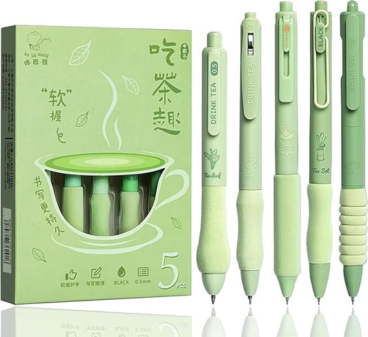SAMVARDHAN 0.5mm Gel Pens – Pack of 5 (Green Tea, Retractable)