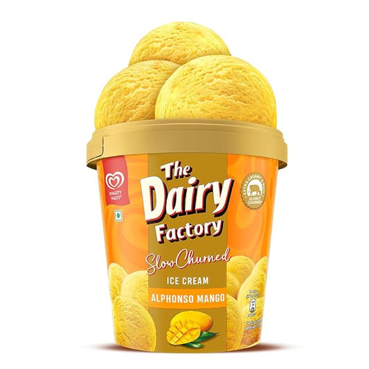 Kwality Wall's The Dairy Factory Alphonso Mango Ice Cream Tub – 700ml | Rich, Creamy &amp; Fruity