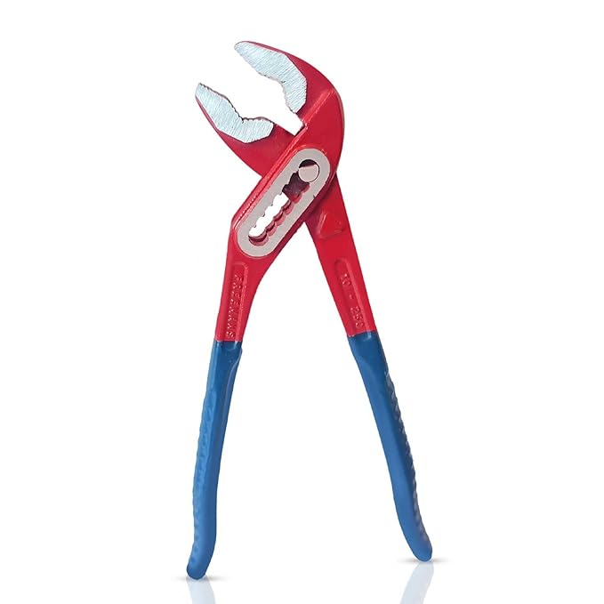 &nbsp;250mm Box Joint Water Pump Plier | Alloy Steel | Drop Forged with Epoxy Dip Sleeve | Induction Hardened Jaws | Red &amp; Blue