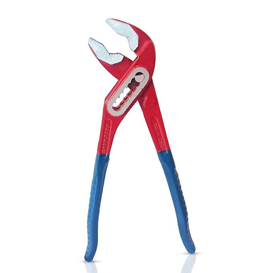 &nbsp;250mm Box Joint Water Pump Plier | Alloy Steel | Drop Forged with Epoxy Dip Sleeve | Induction Hardened Jaws | Red &amp; Blue