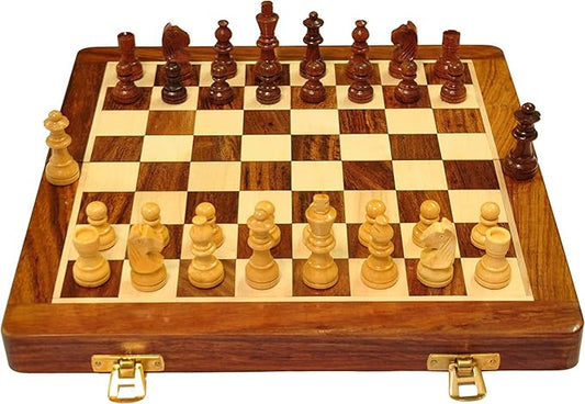 ♟️ Wooden Foldable Magnetic Chess Set – 10x10 Inches, Brown