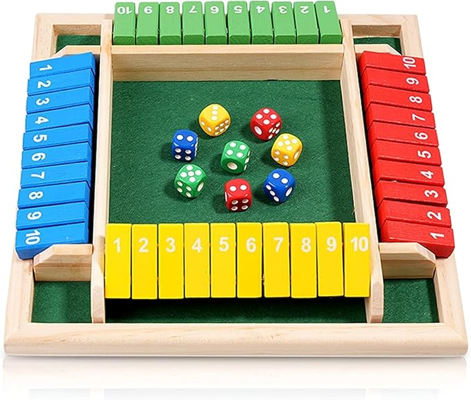 Wooden Shut the Box – 4-Player Dice & Math Strategy Game