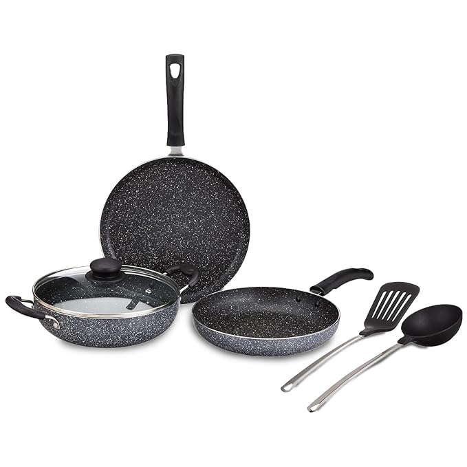 Solimo 6-Piece Non-Stick Cookware Set – Granite Finish, Grey
