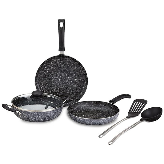 Solimo 6-Piece Non-Stick Cookware Set – Granite Finish, Grey