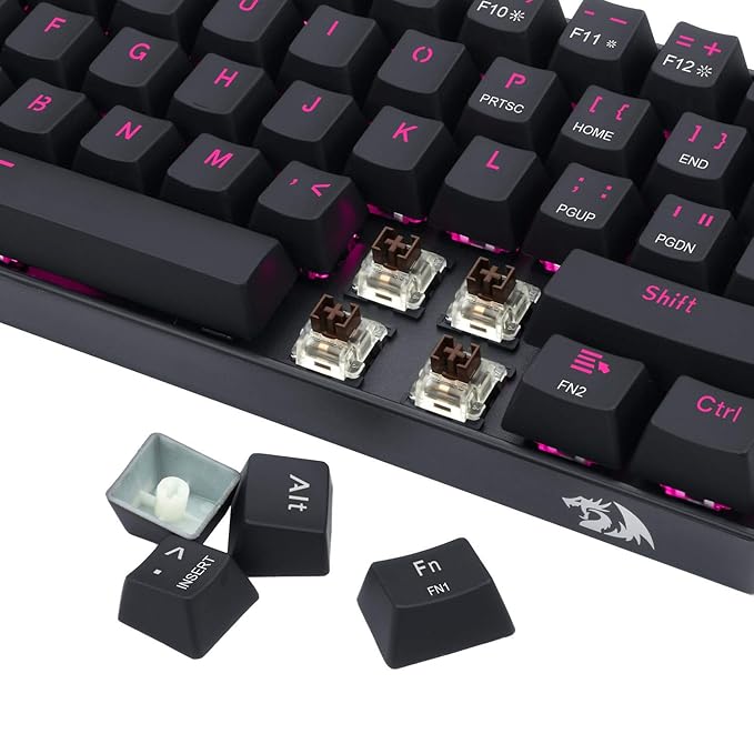 Dragonborn 60% Wired Gaming Keyboard – Pink, 61 Keys, Brown Switch (Black Base)