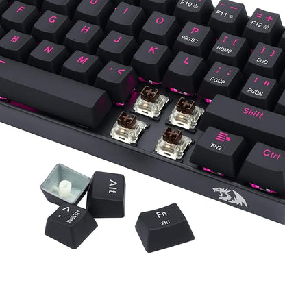 Dragonborn 60% Wired Gaming Keyboard – Pink, 61 Keys, Brown Switch (Black Base)