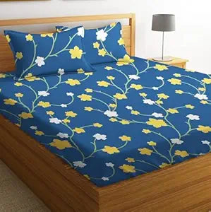 100% Microfiber Bedsheet Set – Double Bed (Floral Print, White, Yellow &amp; Blue)