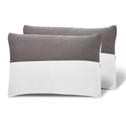 Fiber Sleeping Pillow – Height Adjustable, Soft &amp; Fluffy (Set of 2, 27 x 16 Inches, White &amp; Grey)