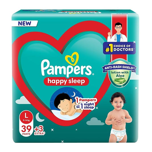 Pampers Happy Sleep Pant Style Baby Diapers – Large (L), 42 Count
