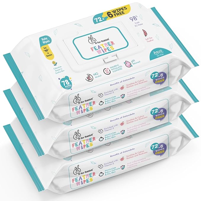R for Rabbit Feather Aqua Baby Wipes – Combo Pack (234 Wipes)