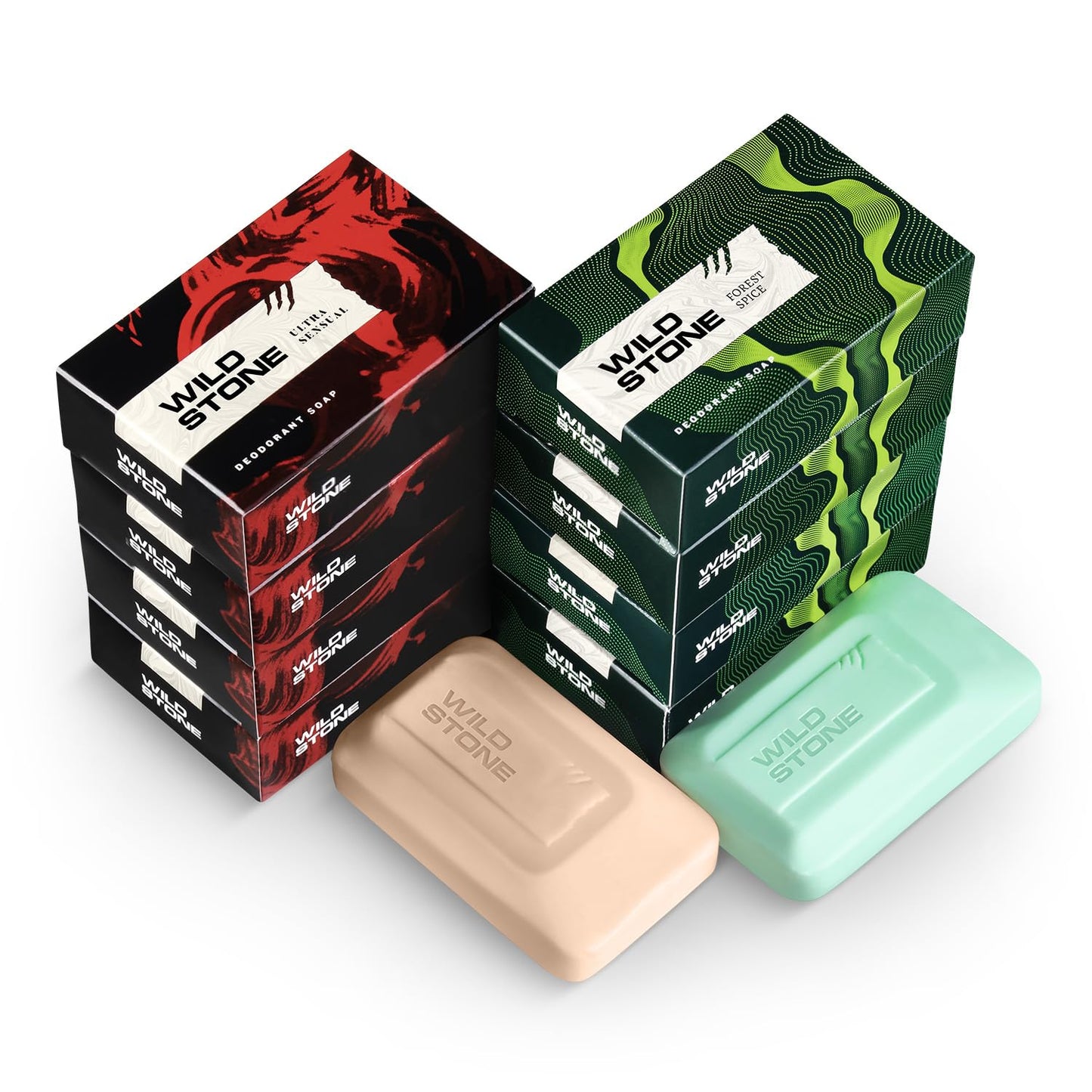 Wild Stone Ultra Sensual &amp; Forest Spice Soaps for Bath – Pack of 8 (100g Each)