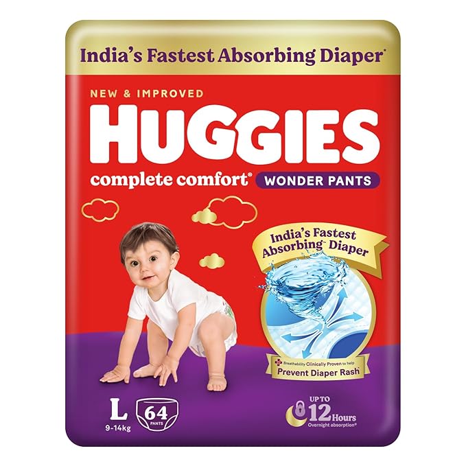 Huggies Complete Comfort Wonder Pants – Pant Style Baby Diapers (Large), 64 Count