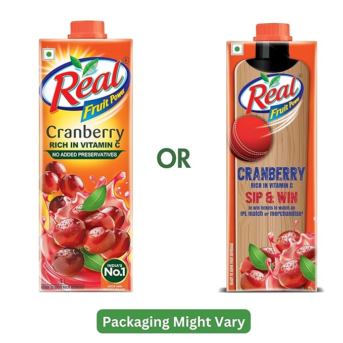 Dabur Real Cranberry Fruit Juice – 1L (Pack of 2)