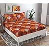 120 TC Double Bedsheet Set – Abstract Floral Design (White, Orange &amp; Black, 86 x 88 Inch) | Aspire Collections