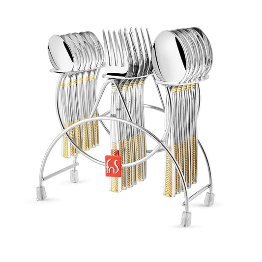 FnS Midas 18-Piece Stainless Steel Cutlery Set – Gold-Plated Handles