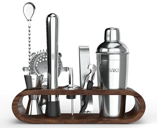 Stainless Steel Cocktail Shaker Gift Set with Stand – 10-Piece Bartender Kit