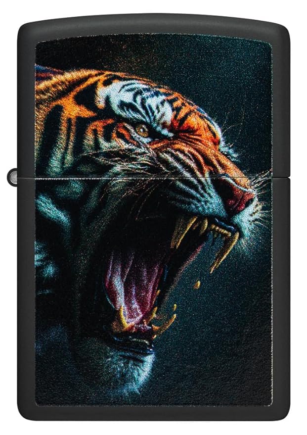 Tiger Roar Design Black Matte Windproof Pocket Lighter – Refillable