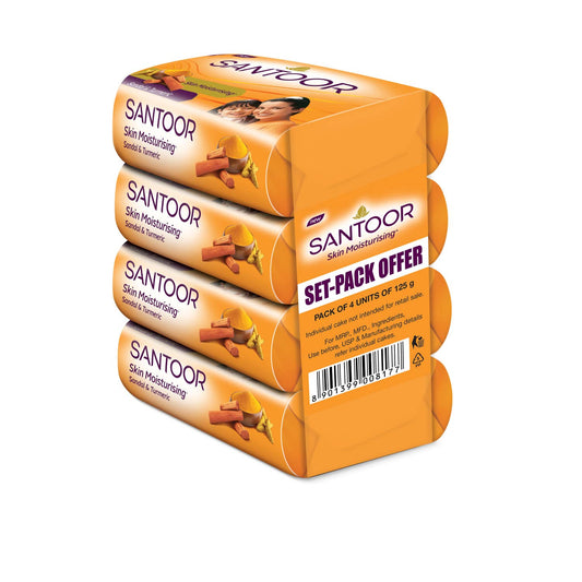 Santoor Sandal &amp; Turmeric Soap – 125g (Pack of 4)