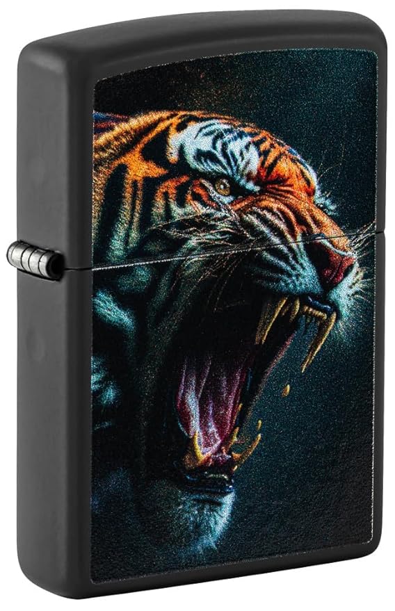 Tiger Roar Design Black Matte Windproof Pocket Lighter – Refillable