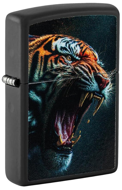 Tiger Roar Design Black Matte Windproof Pocket Lighter – Refillable