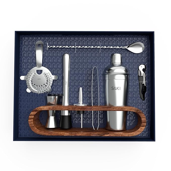 Stainless Steel Cocktail Shaker Gift Set with Stand – 10-Piece Bartender Kit