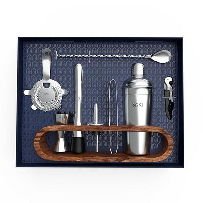 Stainless Steel Cocktail Shaker Gift Set with Stand – 10-Piece Bartender Kit