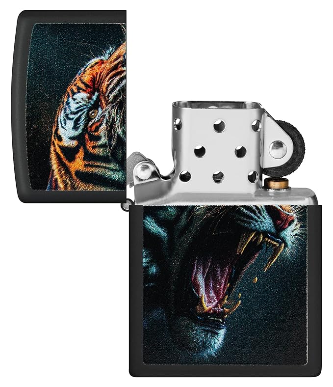 Tiger Roar Design Black Matte Windproof Pocket Lighter – Refillable