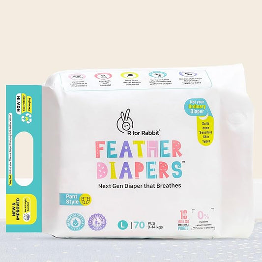 R for Rabbit Premium Feather Diapers – Large (L), 70 Count